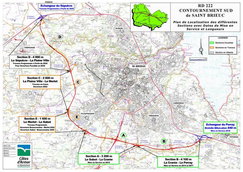 Carte du contournement sud e Saint-Brieuc