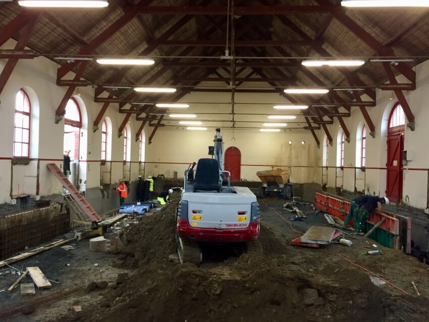 La future salle d'exposition, actuellement en chantier.