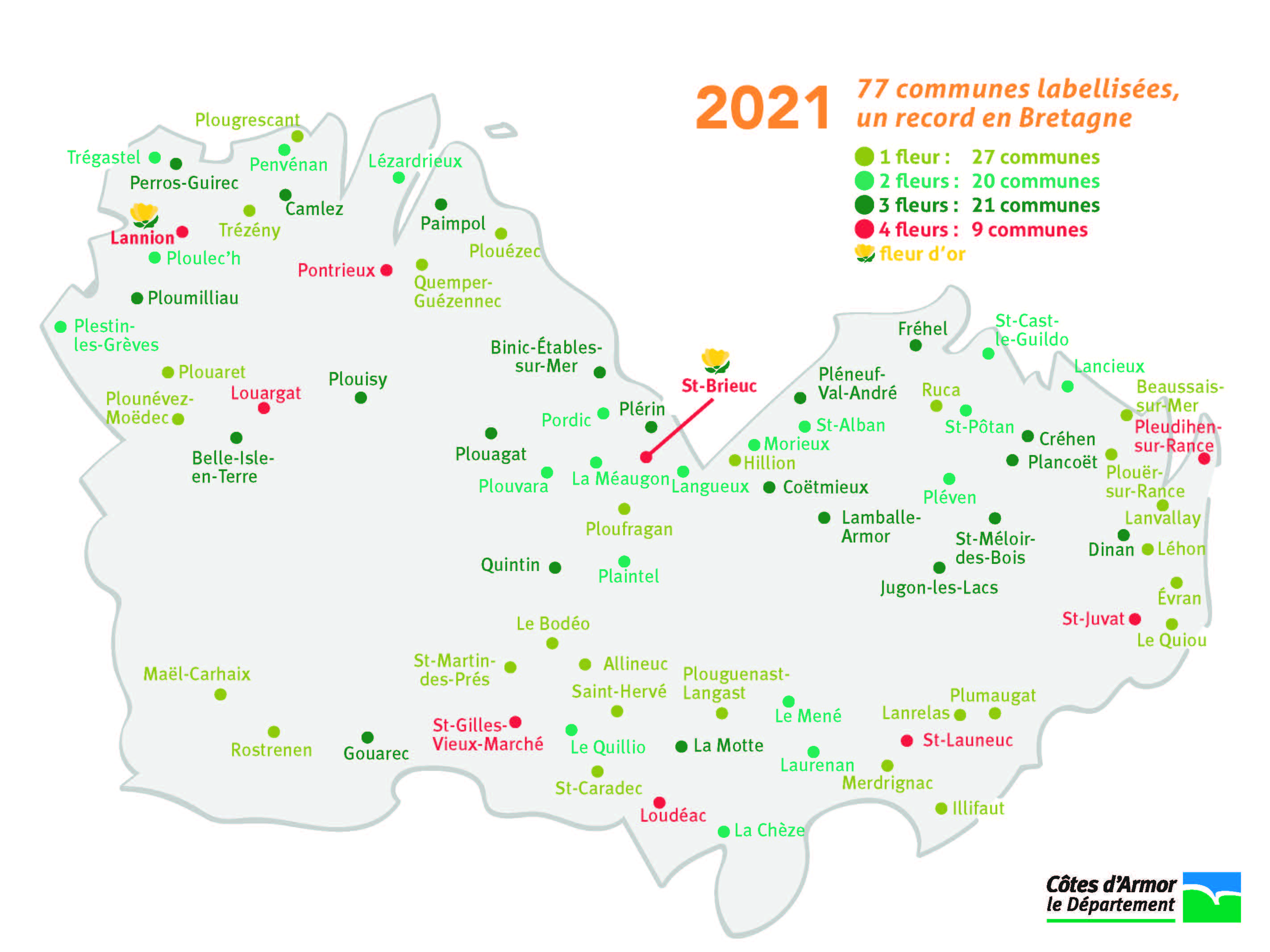 Carte des Villes et Villages Fleuris des Côtes d'Armor
