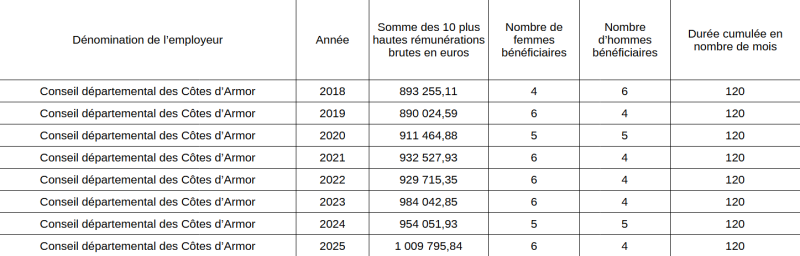 Les 10 plus hautes rémunérations du Département