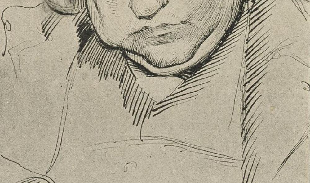 "Ernest Renan sommeillant", dessiné le 15 janvier 1880. par son fils Ary Renan (domaine public).